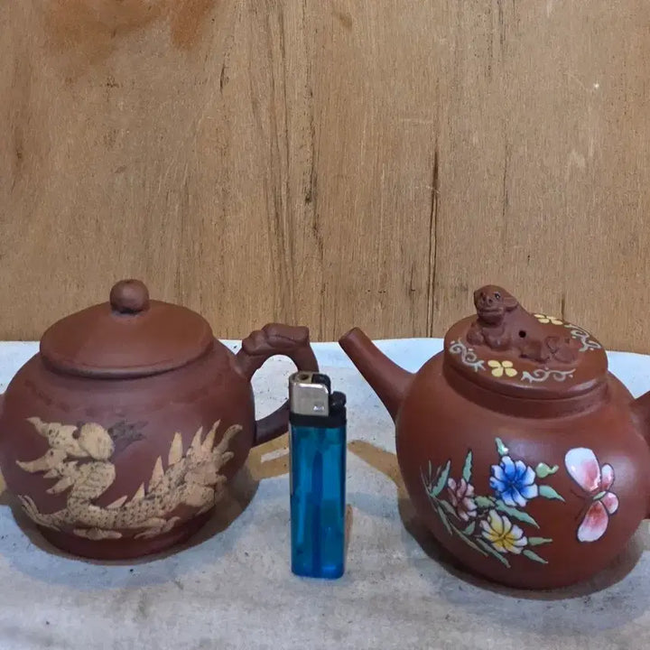 [BUNJANG] Antique Cast Iron Teapot Set (2 pcs) / 옛날 자사주전자 2점