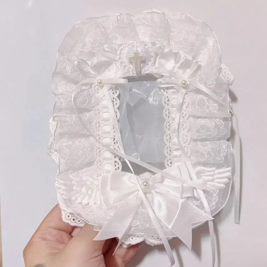 [SOLD OUT] 화이트 레이스 탑꾸 탑로더 꾸미기 핸드메이드 포카홀더