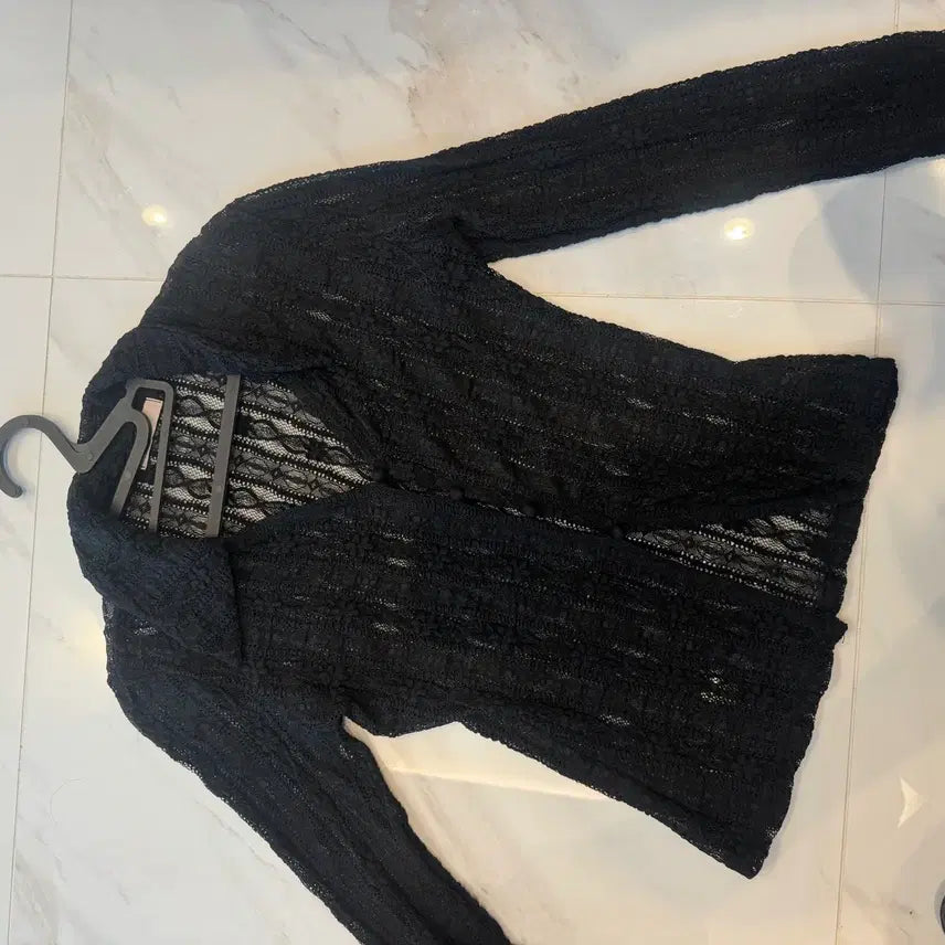 [BUNJANG] Black Lace See-Through Cardigan / 블랙 레이스 시스루 가디건
