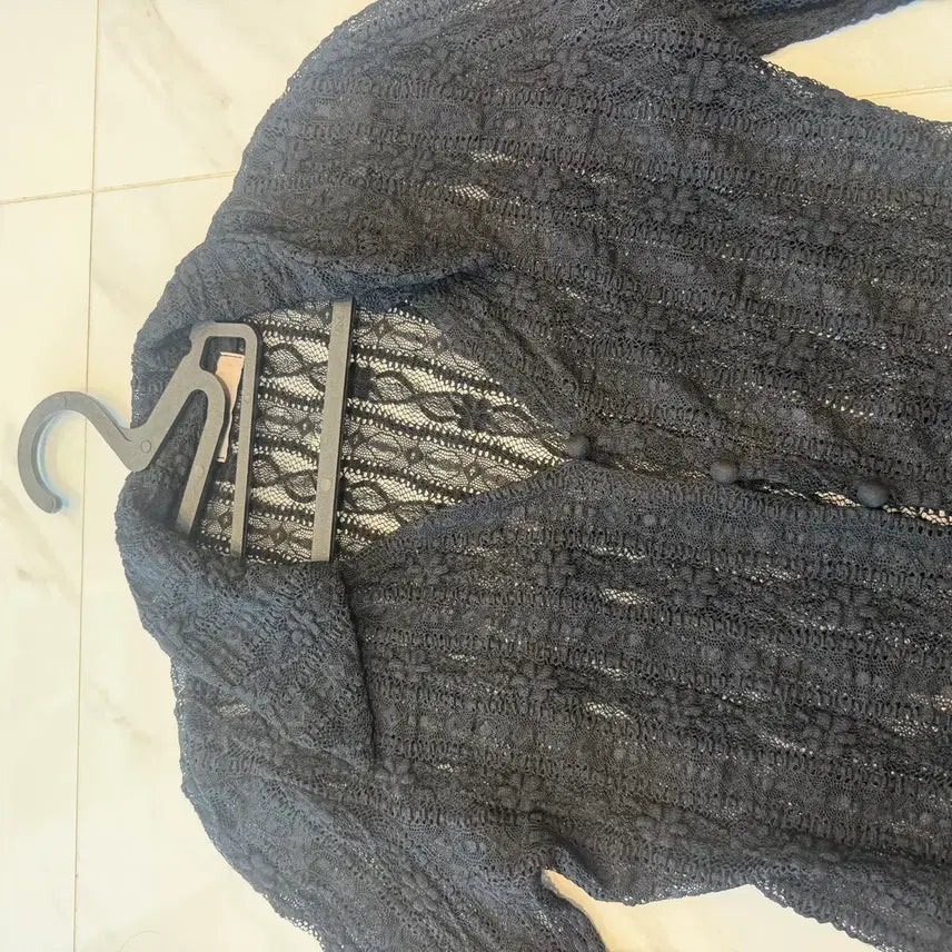 [BUNJANG] Black Lace See-Through Cardigan / 블랙 레이스 시스루 가디건
