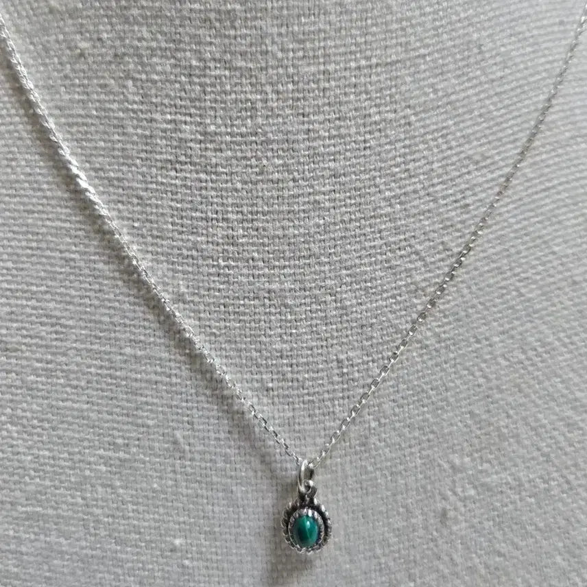 [BUNJANG] Silver 925 Green Gemstone Pendant Necklace / 