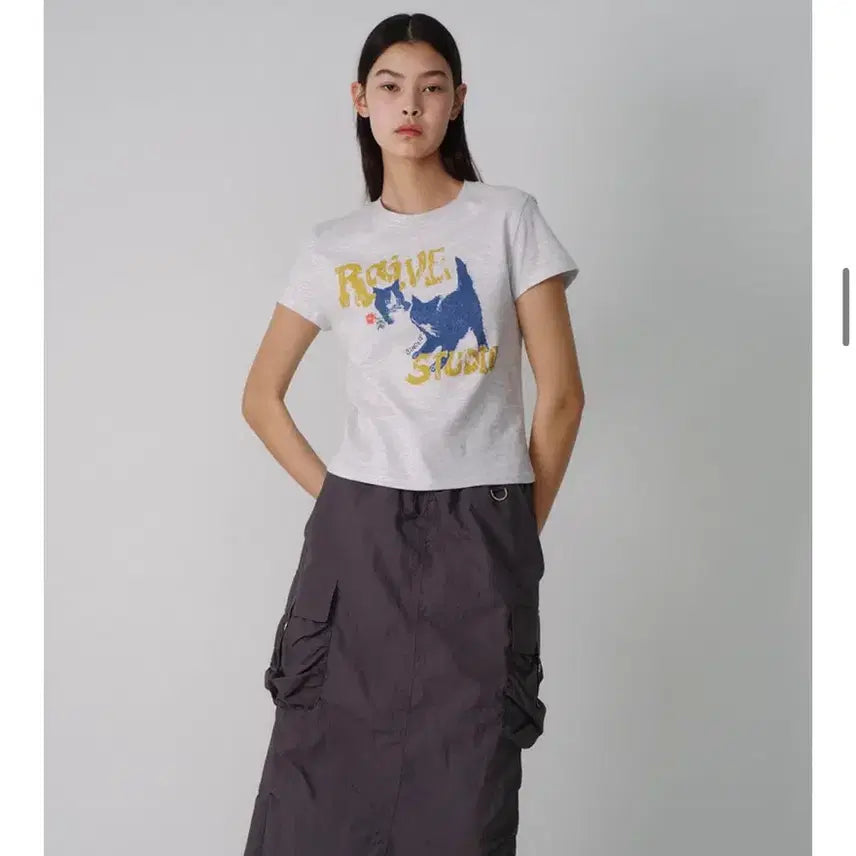 [BUNJANG] RAIVE Cat T-Shirt (Melange Grey) / 레이브 RAIVE Cat T-Shirt(멜란지 그레이)