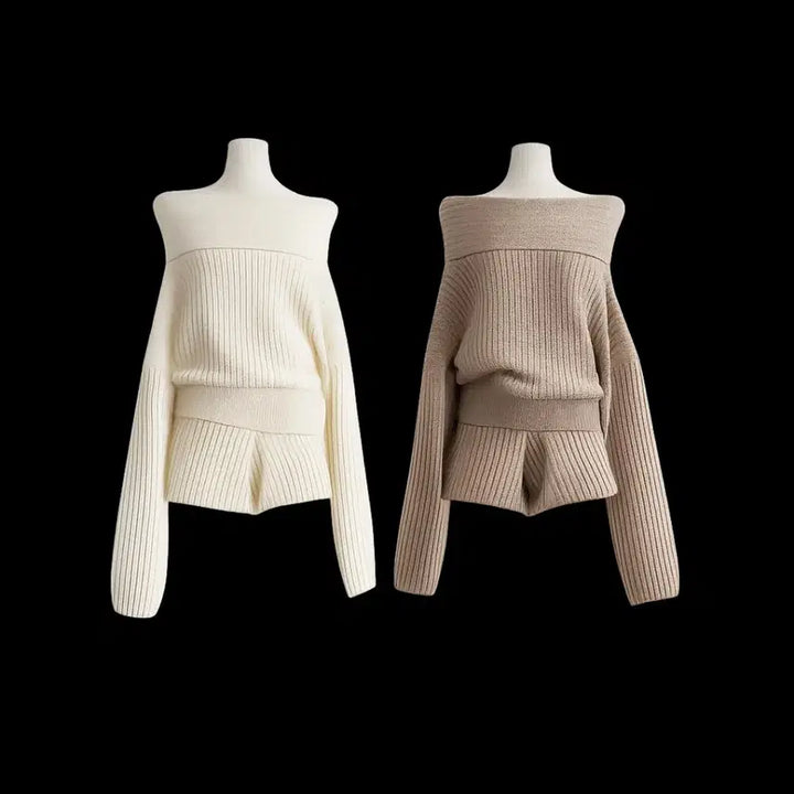 [SOLD OUT] [3컬러/당일발송] 골지 투피스 니트 셋업 세트
