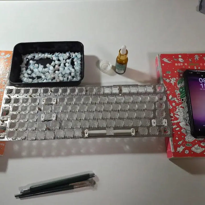 [BUNJANG] Hansung GK896B Topre Switch Wireless/Wired Keyboard - Lubricated &amp; Apple Keycaps / 풀윤활 + 애플키캡 한성 GK896B 무접점 유, 무선 키보드
