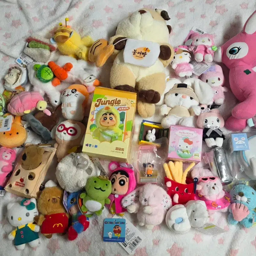 [BUNJANG] Sanrio Hello Kitty, Miffy, Crayon Shin-chan Character Pouch &amp; Keyring Set / 인형뽑기 산리오 헬로키티 미피 짱구 캐릭터 문구 캐리어 파우치 키링