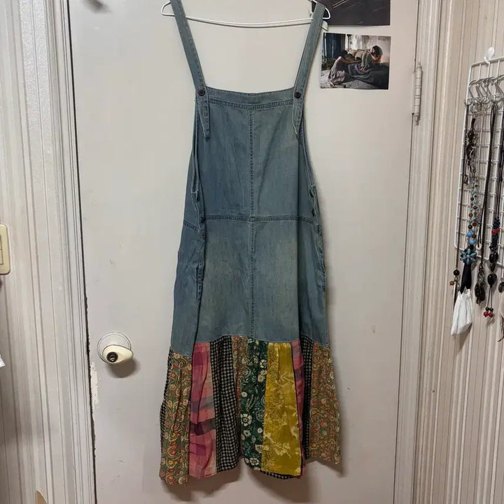 [BUNJANG] Vintage Patchwork Denim Pinafore Dress / 빈티지 패치워크 데님 멜빵 끈원피스