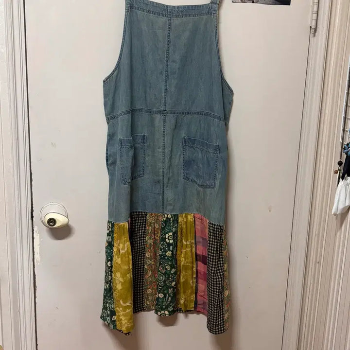 [BUNJANG] Vintage Patchwork Denim Pinafore Dress / 빈티지 패치워크 데님 멜빵 끈원피스