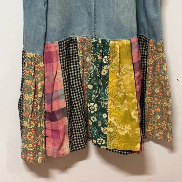 [BUNJANG] Vintage Patchwork Denim Pinafore Dress / 빈티지 패치워크 데님 멜빵 끈원피스