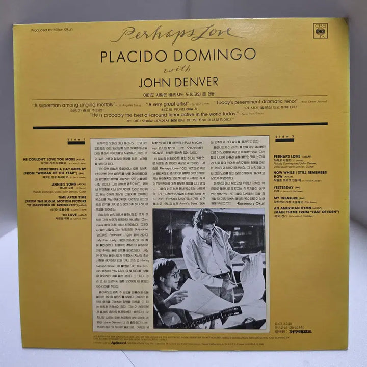 [BUNJANG] Plácido Domingo &amp; John Denver Perhaps Love LP Vinyl / [EX+/NM] 플라시도 도밍고 &amp;존덴버 - Perhaps Love LP