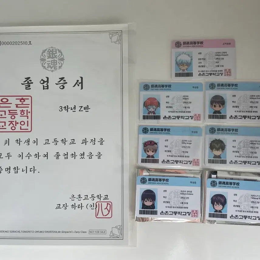 [BUNJANG] Gintama Gintoki Student ID Card Graduation Certificate Bundle / 은혼 삼젯 id카드 학생증 졸업증서