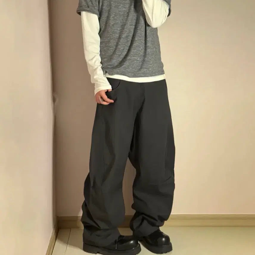 [BUNJANG] Jooang Homme Refined Cotton Curved Pants (Charcoal) / 주앙옴므 리파인드 코튼 커브드 팬츠 (차콜)