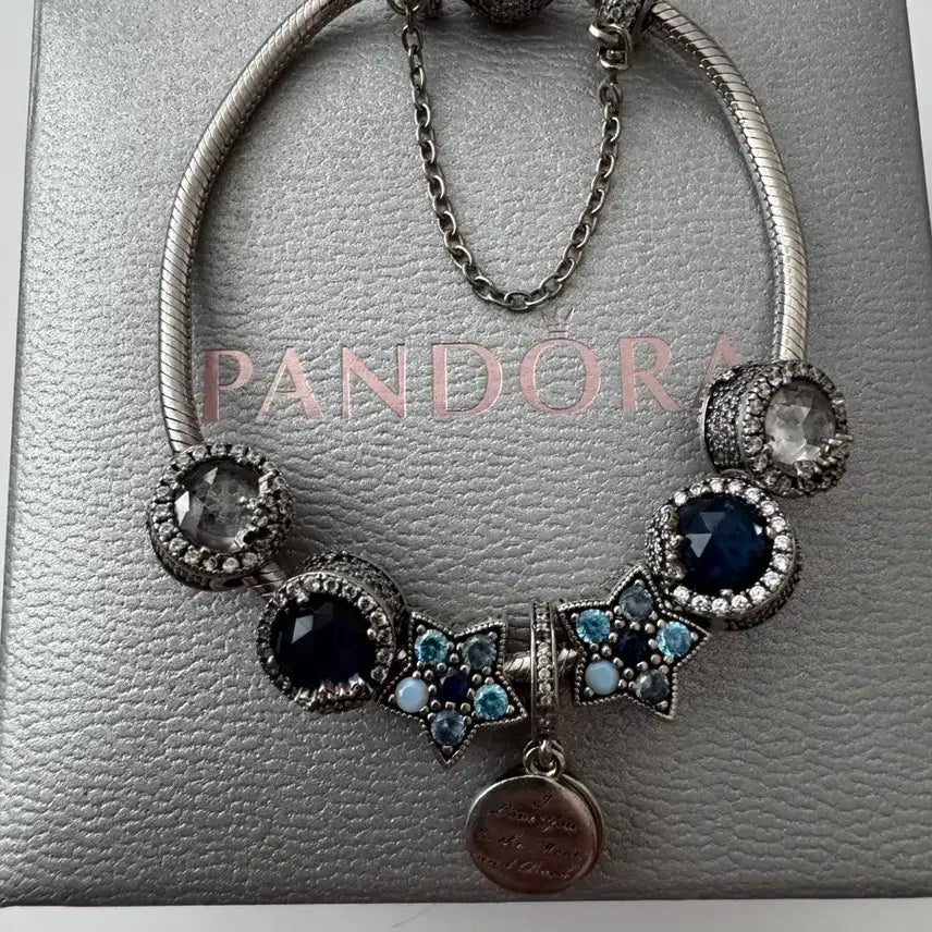 [BUNJANG] Pandora Sterling Silver Blue Star Charm Bracelet 18cm / 정품 판도라 팔찌 블루 스타 참 포함 18 센치