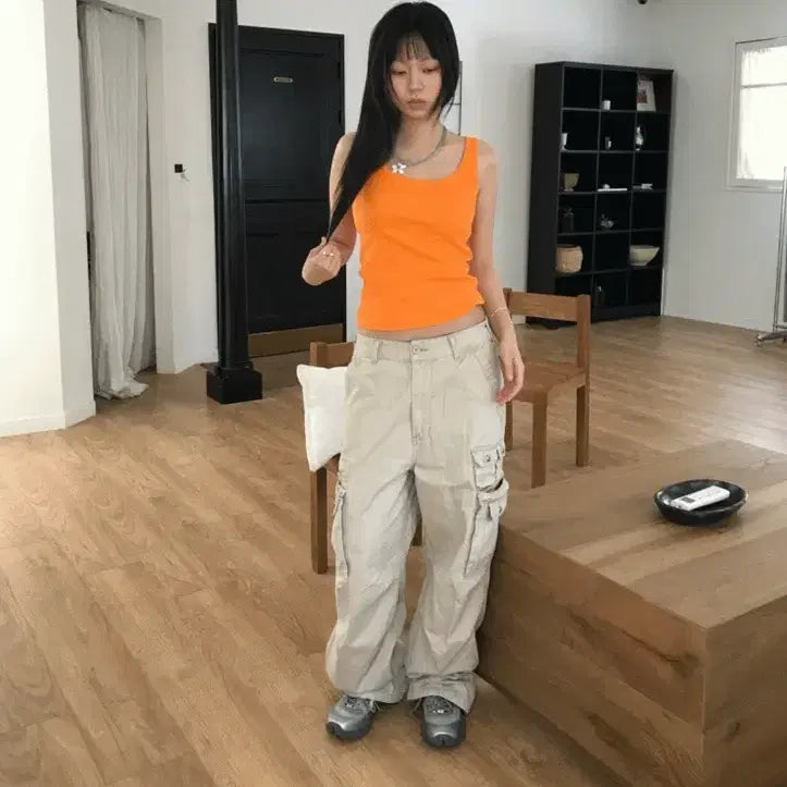 [BUNJANG] Noerse Button Wide Cargo Pants Ivory M / 노어슨 버튼 와이드 카고 팬츠 아이보리 M