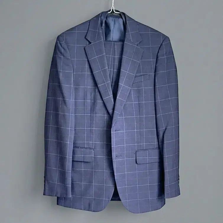 [BUNJANG] SIEG FAHRENHEIT Navy Check Slim Fit Suit Set (Jacket, Vest, Pants) / SIEG 여름 정장(자켓.베스트,바지)