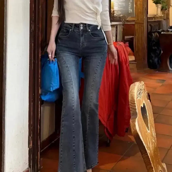[BUNJANG] Kinda My High Waist Bootcut Jeans - Dark Wash / 카인다미 하이웨스트 부츠컷 진청 투버튼 m