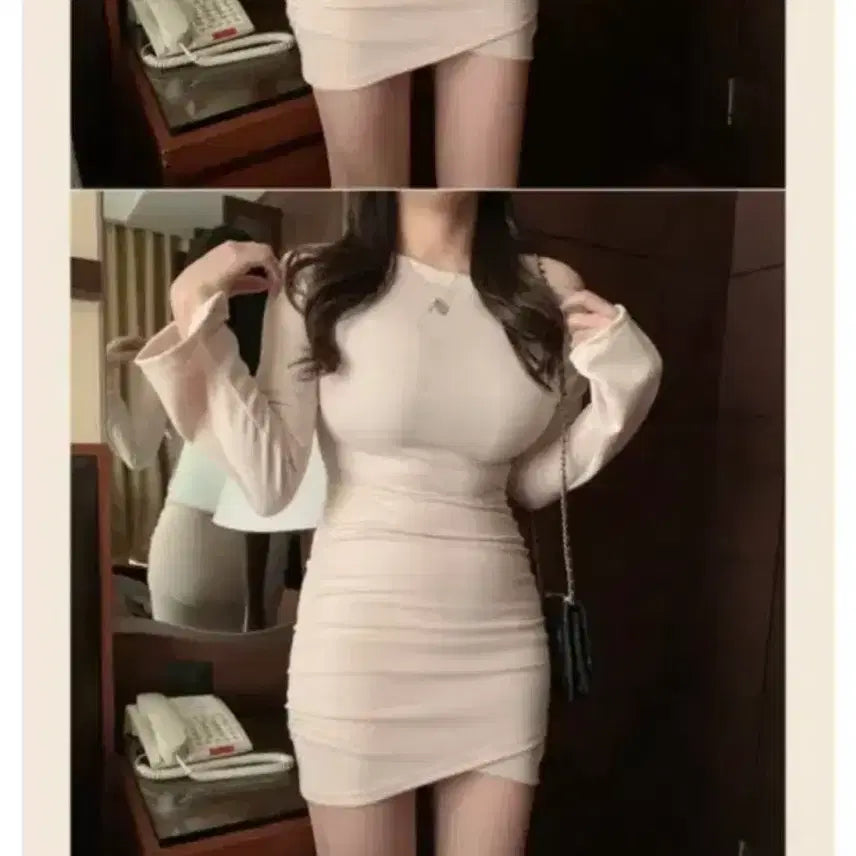 [BUNJANG] Blanche Diana Off-Shoulder Shirring Dress / 블랑쉐 디아나 오프 셔링 원피스 잔느 순느 유어로즈