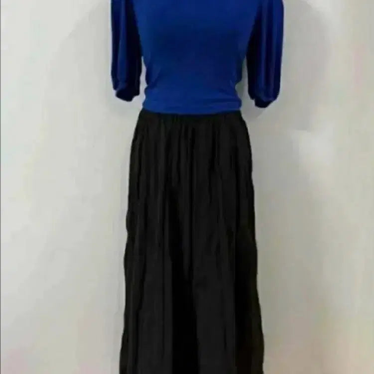 [BUNJANG] Blue Puff 7-Sleeve T-Shirt + Black Long Skirt Set / [ 새상품 ] 블루 퍼프 7부 티셔츠 + 블랙 롱 스커트 SET