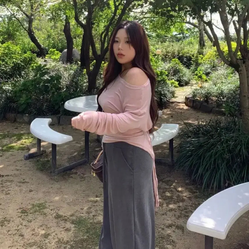 [BUNJANG] Pink Long Sleeve Tie Shirt / 랩 묶음 긴팔 티 (새상품)