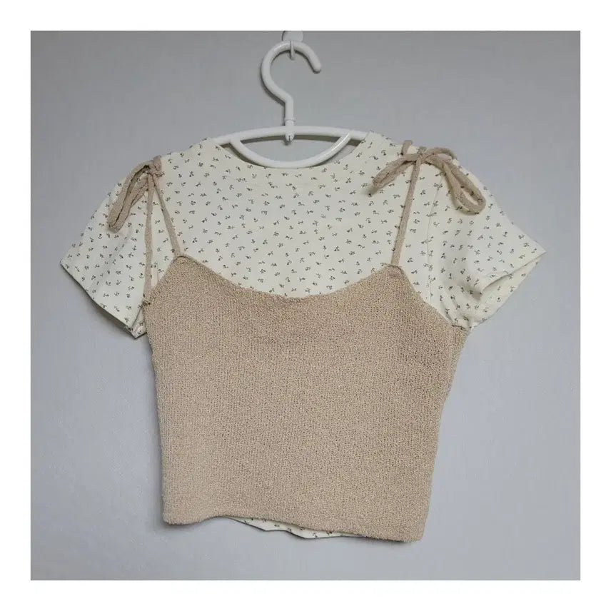 [BUNJANG] Beige Bustier and Cropped T-shirt Set / 베이지색 뷔스티에 + 반크롭 반팔티 세트(S~M 사이즈)