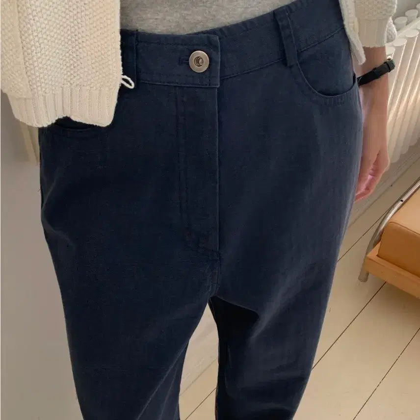 [BUNJANG] Berryu Camille Herringbone Pants Navy M / 베리유 카밀 헤링본 팬츠 