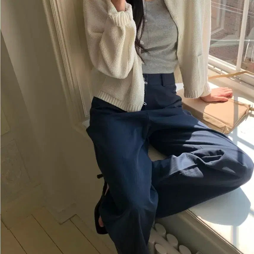 [BUNJANG] Berryu Camille Herringbone Pants Navy M / 베리유 카밀 헤링본 팬츠 