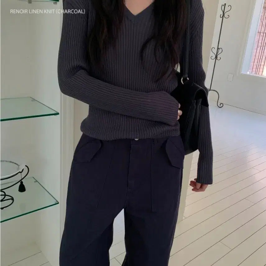[BUNJANG] Veryu Renoir Linen Knit Charcoal / 베리유 르누아 린넨 니트 
