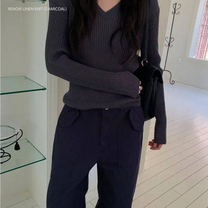 [BUNJANG] Veryu Renoir Linen Knit Charcoal / 베리유 르누아 린넨 니트 