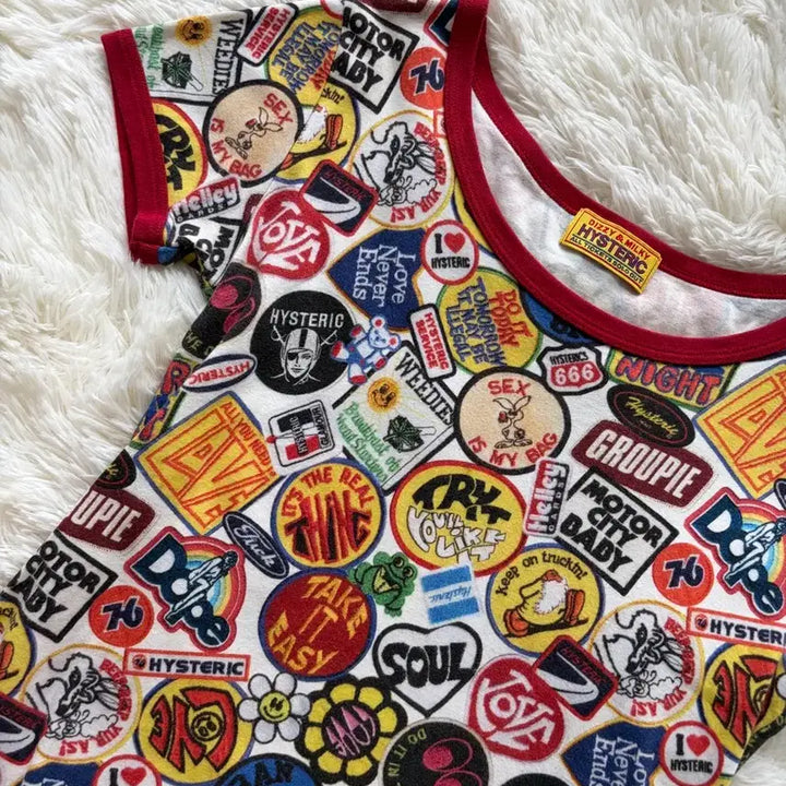 [BUNJANG] Hysteric Glamour WAPPEN REMIX All Over Graphic Ringer Short Sleeve T-Shirt / 히스테릭 글래머 WAPPEN REMIX 올오버 그래픽 링거 반팔 티셔츠
