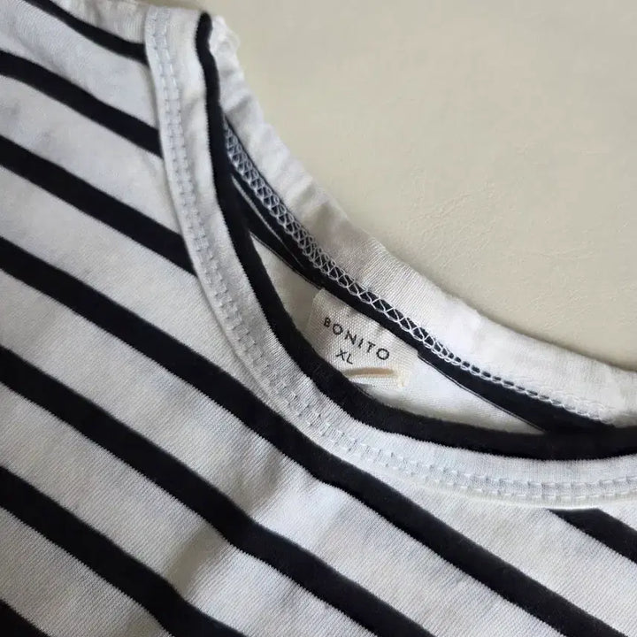 [BUNJANG] Bonito Striped T-shirt, Plain White T-shirt, and CHEEK Printed T-shirt Bundle Set / 보니토 단가라 티셔츠 외 2종 일괄