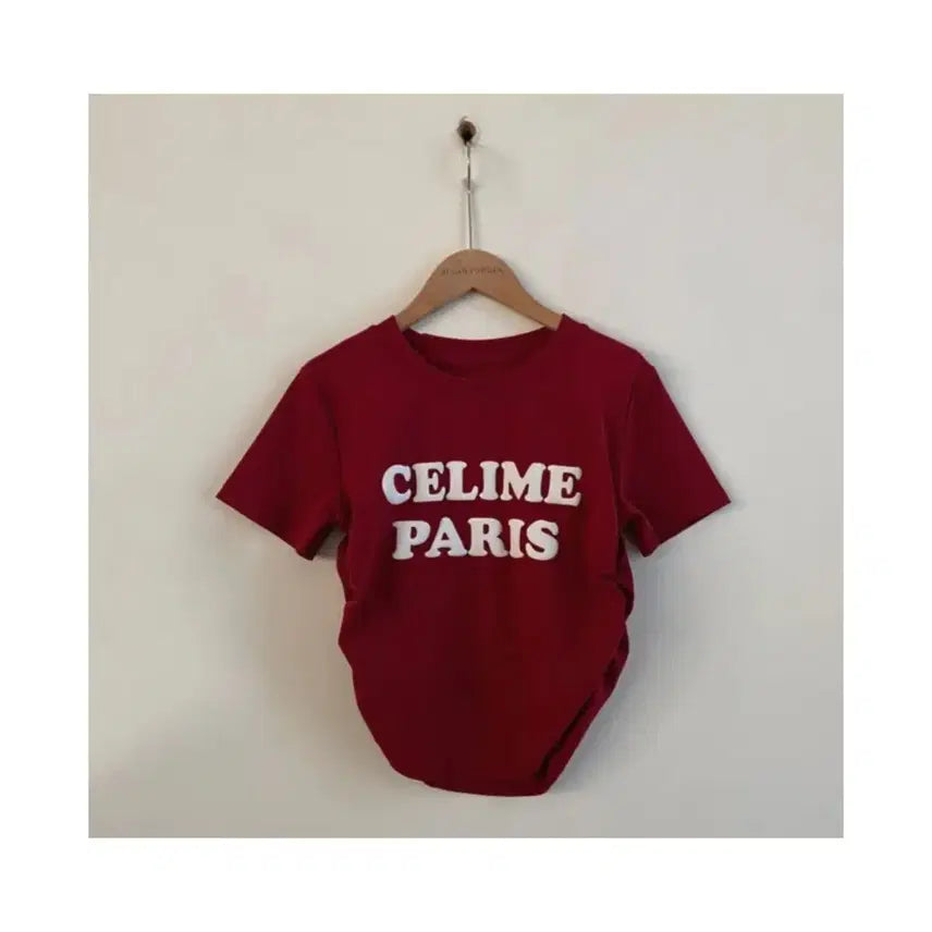 [BUNJANG] Wine Red Shirring Cropped T-Shirt (One Size) / 와인색 셔링 크롭티(프리사이즈)
