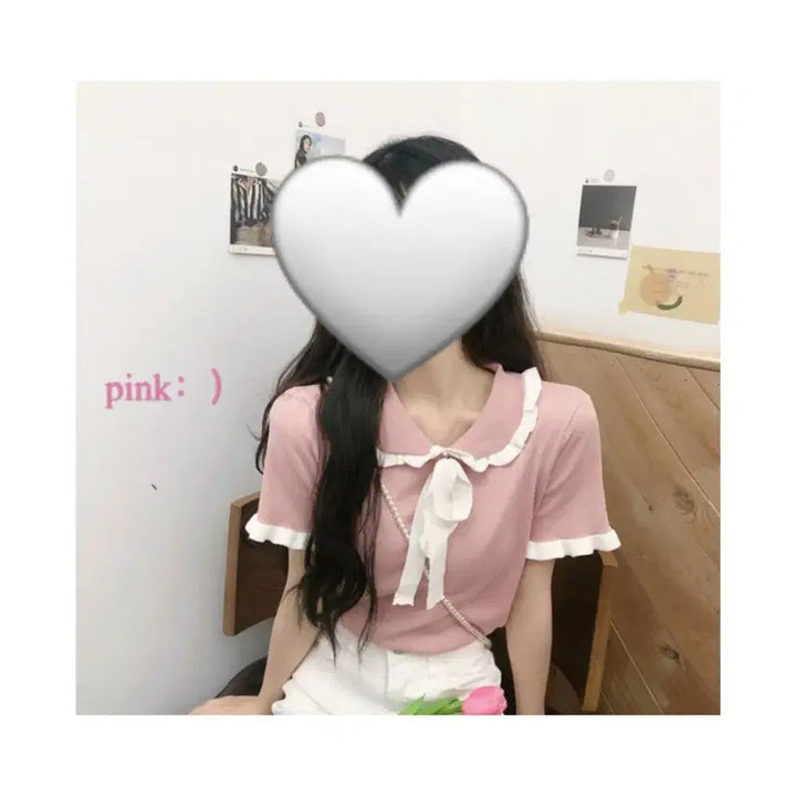 [BUNJANG] Pink Collar Short Sleeve Knit (Free Size) / 핑크색 카라 반팔 니트(프리사이즈)
