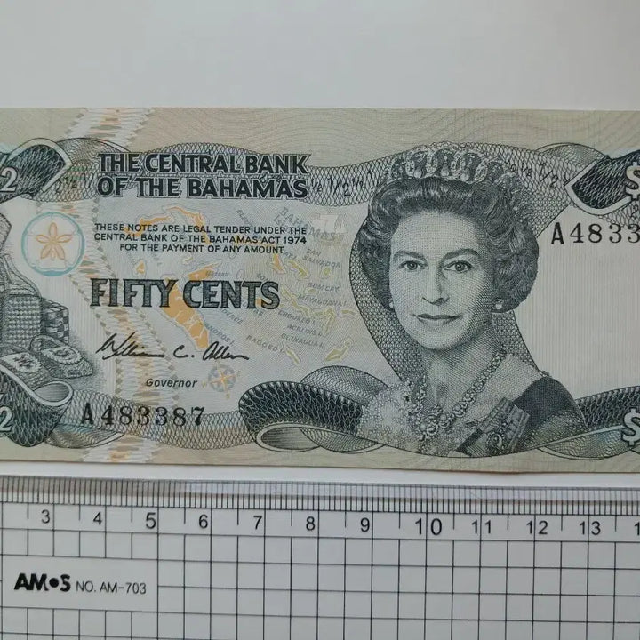 [BUNJANG] 1974 Bahamas 50 Cent Banknote / 1974년 바하마 50센트 지폐