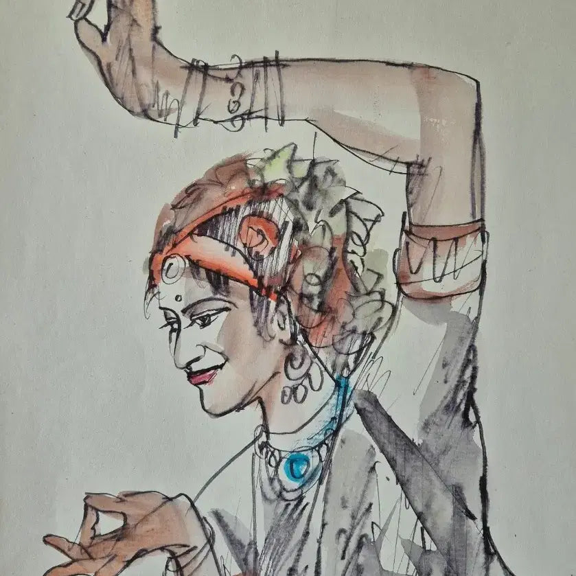 [BUNJANG] Huang Zhou "Singapore Dancer" 1980s Watercolor Sketch, 53x38cm / 황주, 싱가폴 무희, 53x38cm.
