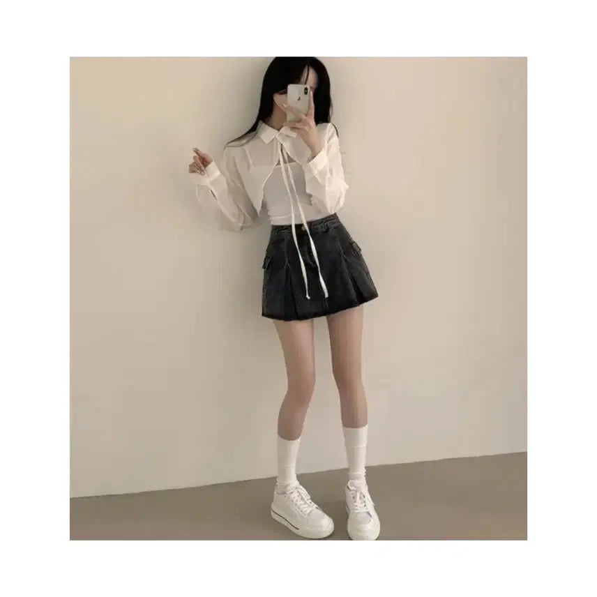 [BUNJANG] Black-Blue Denim Mini Skirt (Size M) / 흑청색 데님 미니스커트(M 사이즈)