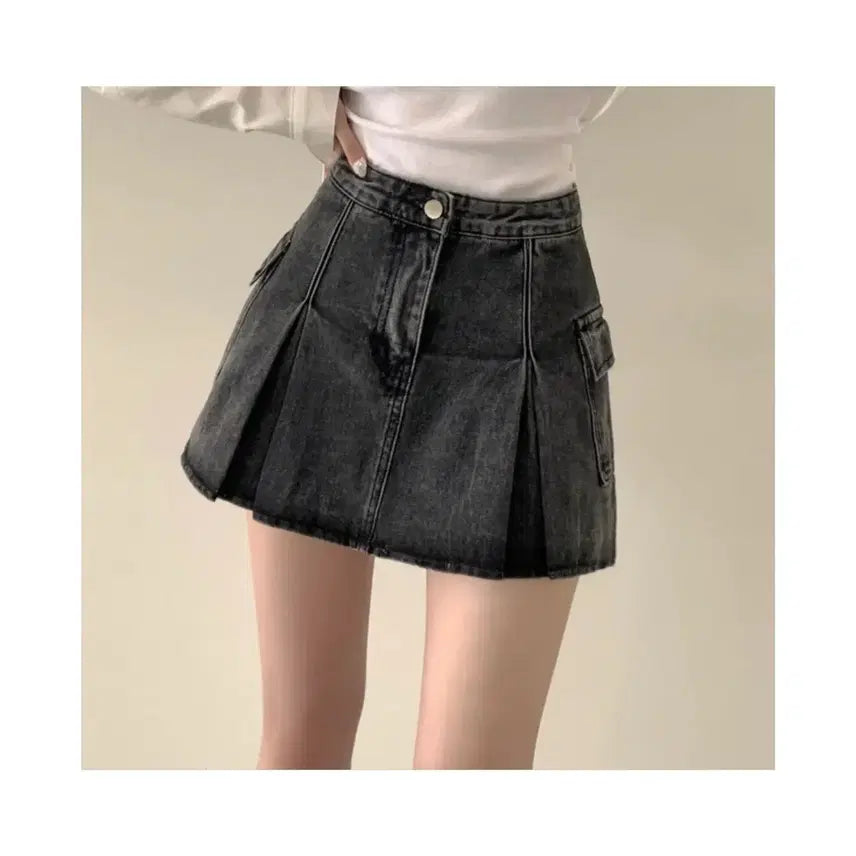 [BUNJANG] Black-Blue Denim Mini Skirt (Size M) / 흑청색 데님 미니스커트(M 사이즈)
