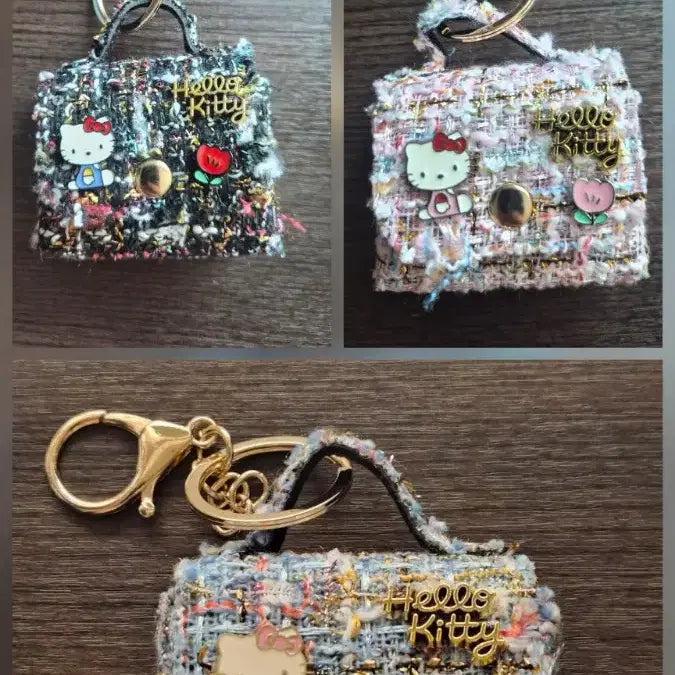 [BUNJANG] Hello Kitty Tweed Mini Bag Charm Pouch / 헬로키티 트위드 미니백 미니 파우치 키링 블랙/핑크/스카이 (새상품)