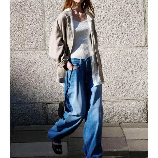 [BUNJANG] Facade Pattern Wide Tapered Denim Pants Size S / 파사드패턴 와이드 테이퍼드데님S
