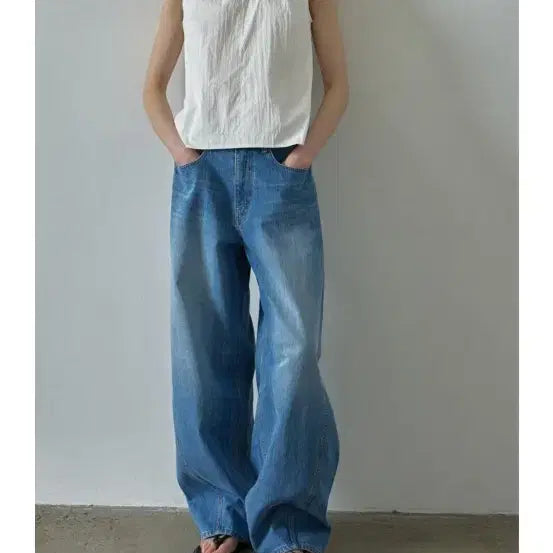 [BUNJANG] Facade Pattern Wide Tapered Denim Pants Size S / 파사드패턴 와이드 테이퍼드데님S