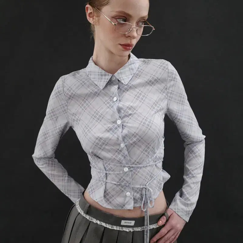 [BUNJANG] Dryrose Check String Blouse / [유일매물] dryrose check string blouse 체크 셔츠