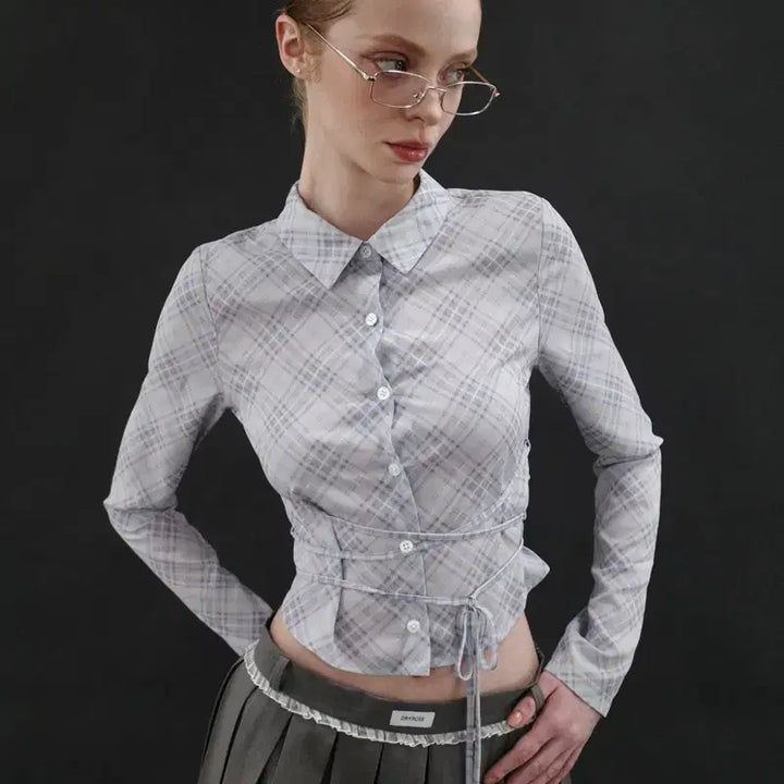 [BUNJANG] Dryrose Check String Blouse / [유일매물] dryrose check string blouse 체크 셔츠