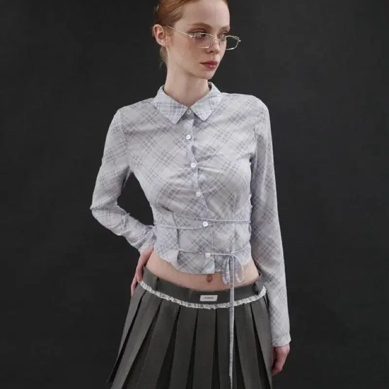 [BUNJANG] Dryrose Check String Blouse / [유일매물] dryrose check string blouse 체크 셔츠