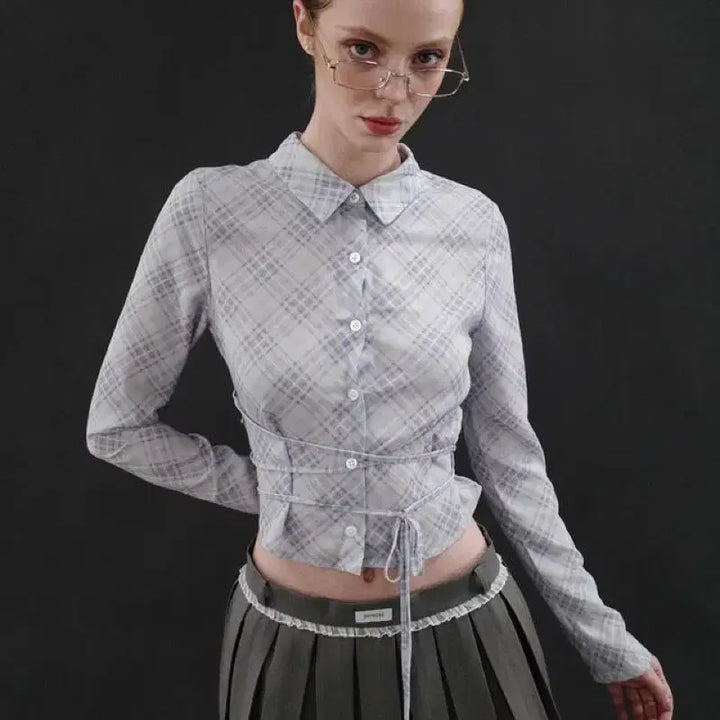 [BUNJANG] Dryrose Check String Blouse / [유일매물] dryrose check string blouse 체크 셔츠