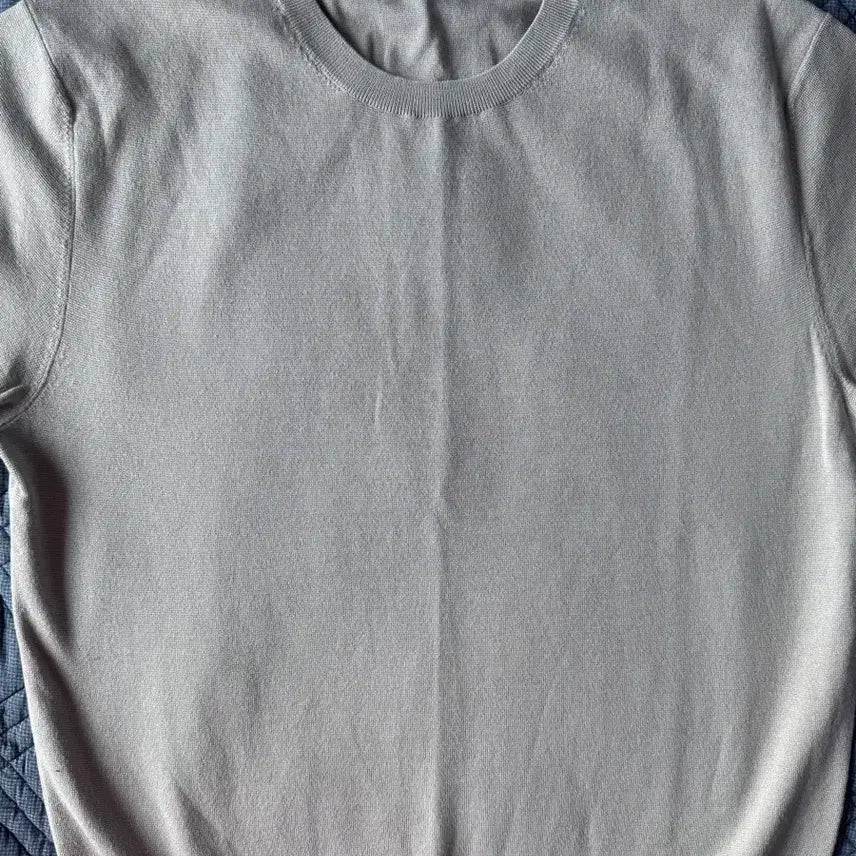[BUNJANG] Time Homme Half Sleeve Knit White Grey Size 100 / 타임옴므 반팔 니트 화이트그레이 100사이즈