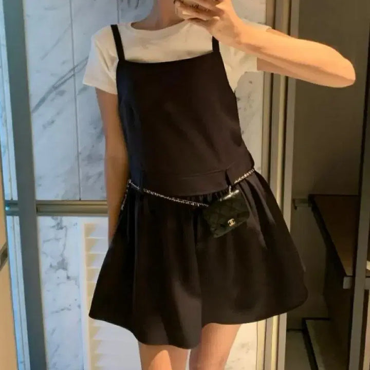 [BUNJANG] Sherring Mini Dress with Belt Detail - Charcoal / 도매택 포스터poster 벨트 셔링 원피스 챠콜