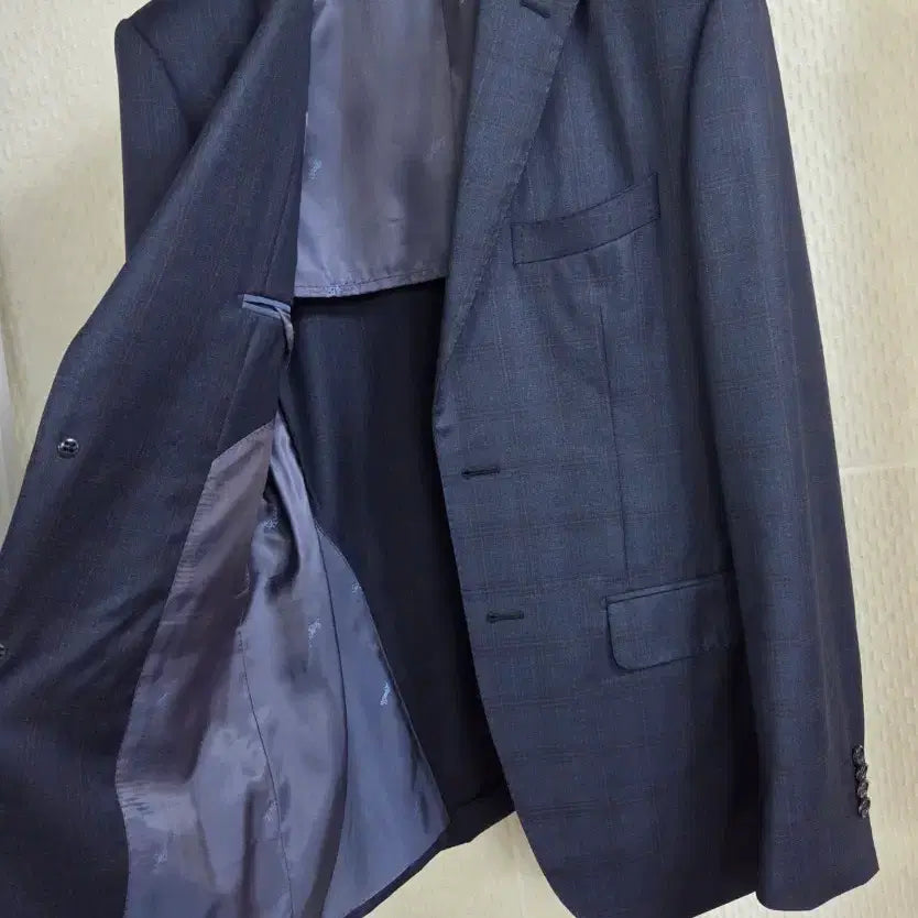 [BUNJANG] Galaxy Navy Check Wool Suit Jacket and Pants Set / 갤럭시 수젤로 정장 체크 네이비 97