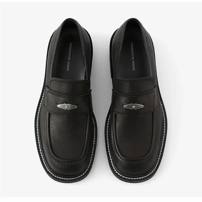 [BUNJANG] Romantic Move Half Moon Leather Loafers Washing Black / 로맨틱무브 하프문 레더 로퍼 워싱 블랙 265