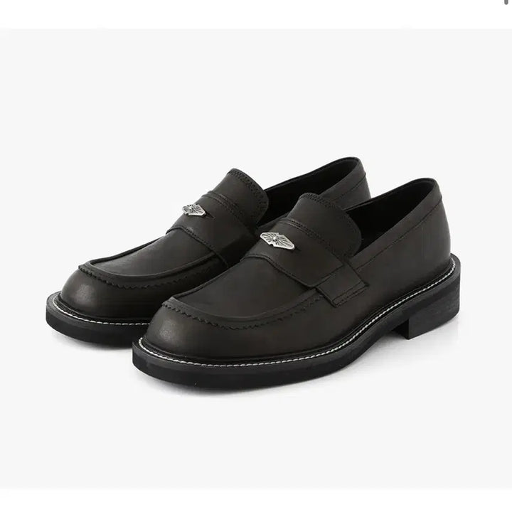 [BUNJANG] Romantic Move Half Moon Leather Loafers Washing Black / 로맨틱무브 하프문 레더 로퍼 워싱 블랙 265
