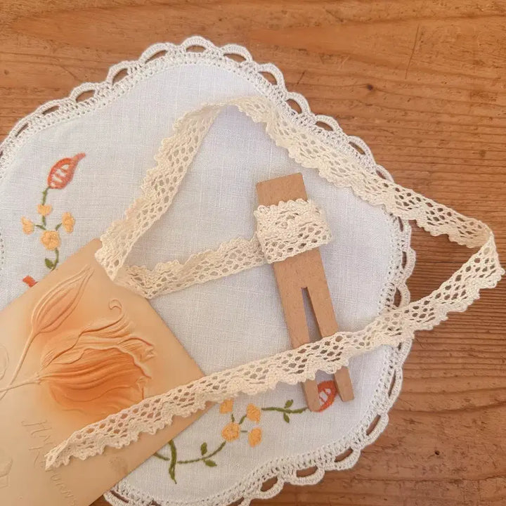 [BUNJANG] Vintage Ivory Lace Trim with Wood Clips / 빈티지 레이스 끈 아이보리 러플+우드펠로그함께