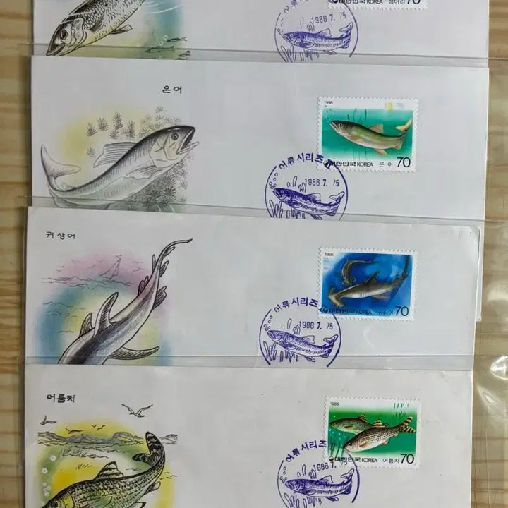 [BUNJANG] Fish Series Vol. 2, Set of 4, First Day Cover / 어류시리즈2집4종, 실체, 까세, 안내장1, 초일봉피4종