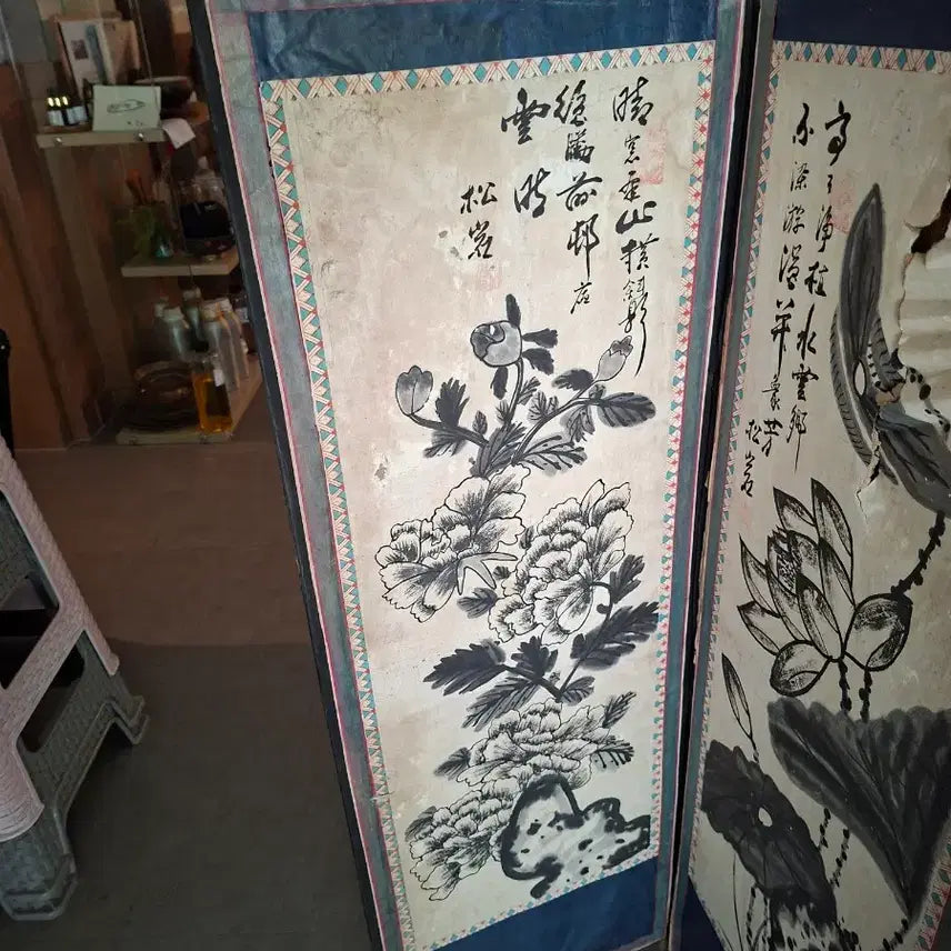[BUNJANG] 8-Panel Korean Folk Painting Folding Screen / 8폭 민화 병풍